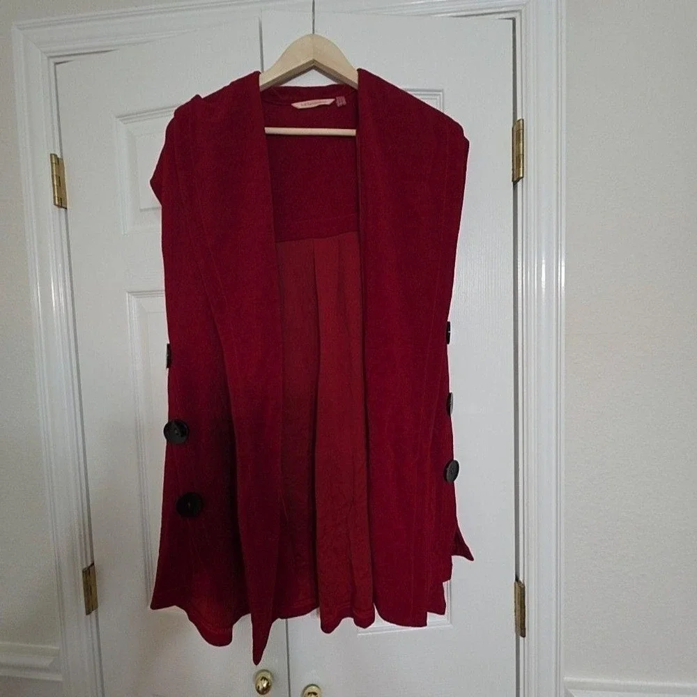 Soft Surroundings Cape Womens Large Red Knit Button Side Collared Open Front